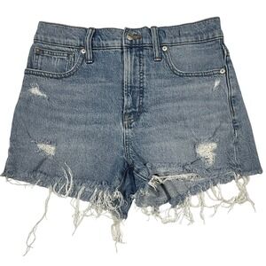 Madewell The‎ Perfect Jean Short Distressed Blue Denim Frayed Hem Size 29